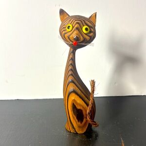 Vintage Mcm Wony Japan Wood Carved Cat!